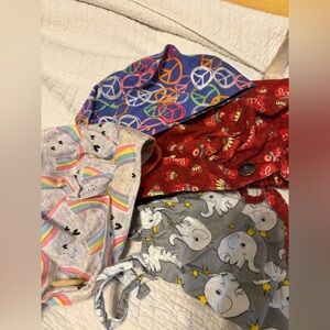 4 scrub caps peace love rainbows elephants